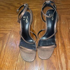 Mix No. 6, featuring a strappy design and buckle closure, Bronze, Size 8